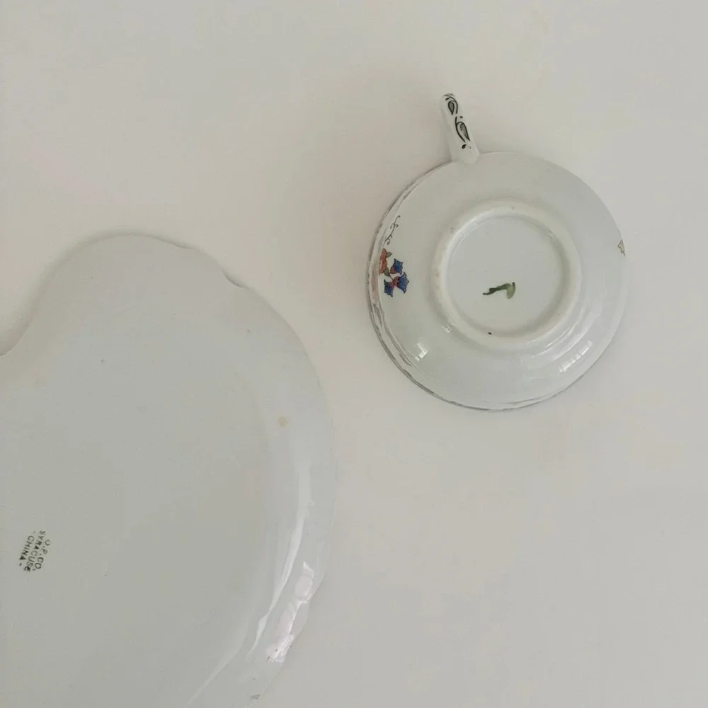SYRACUSE China Roslyn Antique Snack Plate & Cup Set Floral O.P. Co. 1916